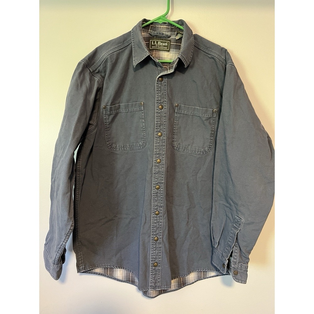 Vintage L.L. Bean Canvas Flannel Work Chore Shirt Jacket Men's Size L Tall